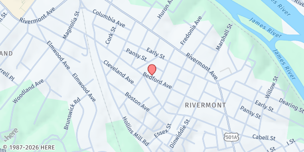 Map showing Fellowship Church of God at 1816 Bedford Ave., Lynchburg, VA