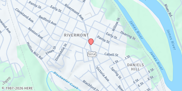 Map showing Gospel Community Connecting Point at 1216 Rivermont Avenue, Lynchburg, VA