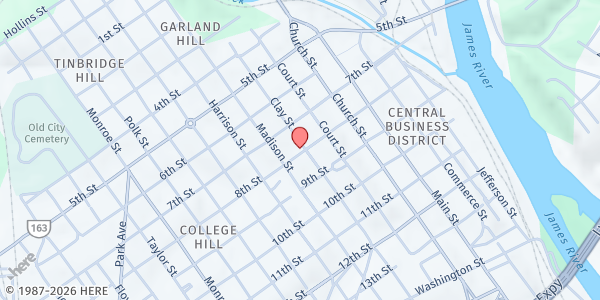 Map showing Lynchburg Daily Bread at 721 Clay Street, Lynchburg, VA