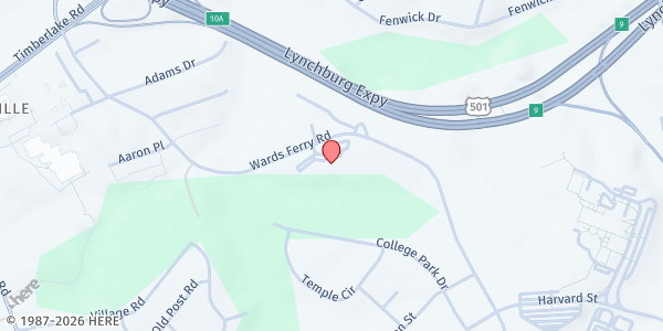 Map showing Lynchburg First Church of the Nazarene at 1737 Wards Ferry Road, Lynchburg, VA