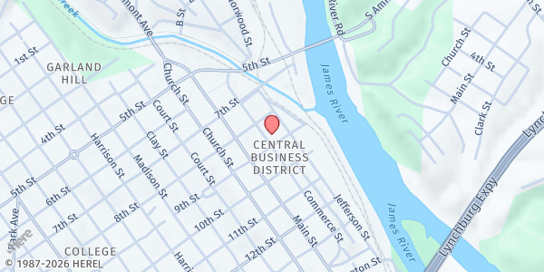 Map showing Lynchburg Social Services at 99 9th St, Lynchburg, VA