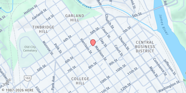 Map showing Madison Street House of the Arts at 607 Madison Street, Lynchburg, VA