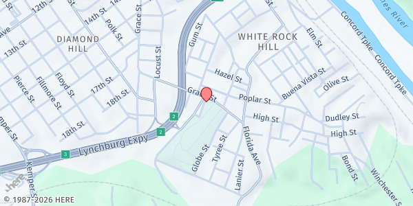 Map showing Red Truck Ministries – Amazing Grace Outreach Church at 2012 Grace Street, Lynchburg, VA