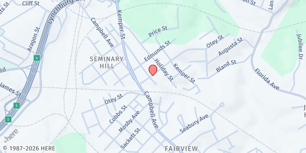 Map showing Red Truck Ministries – First Baptist of South Lynchburg at 2500 Tazewell St, Lynchburg, VA