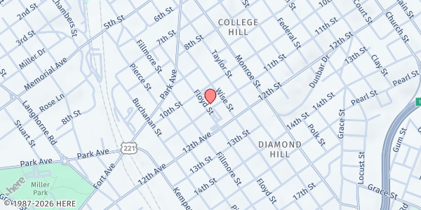 Map showing Red Truck Ministries – Westminster Presbyterian at 1022 Floyd Street, Lynchburg, VA