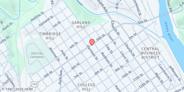 Map showing Red Truck Ministry-Jericho Baptist Missionary at 606 Fifth Street, Lynchburg, VA