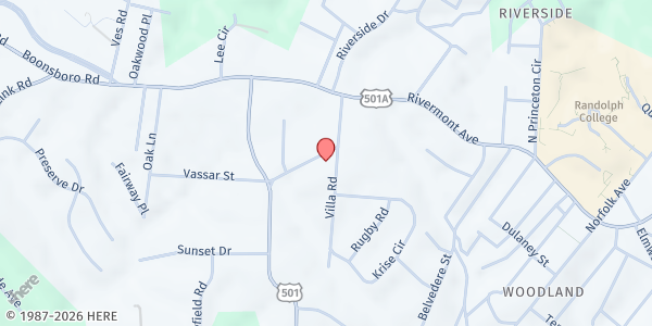 Map showing Rivermont Area Emergency Food Pantry at 1000 Langhorne Rd., Lynchburg, VA