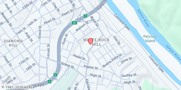 Map showing White Rock Baptist Church at 401 Florida Avenue, Lynchburg, VA