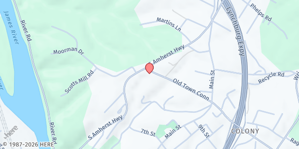 Map showing Red Truck Ministries – Rebirth Church at 5341 S Amherst Hwy, Madison Heights, VA