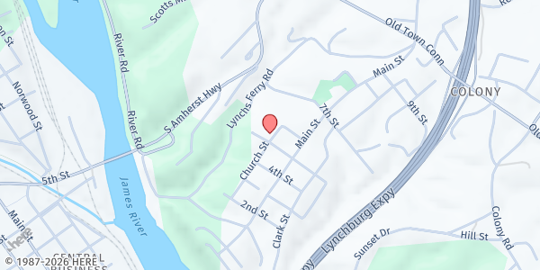 Map showing Solid Rock Church at 110 Church Street, Madison Heights, VA