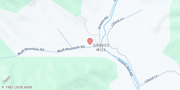 Map showing St. Lucy Project Mobile Food Pantry @ Graves Mill Chapel at 104 Bluff Mountain Road, Madison, VA