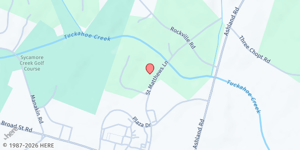 Map showing St. Matthew's United Methodist Church at 1706 Saint Matthews Lane, Manakin-Sabot, VA