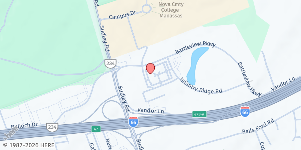 Map showing Northern Virginia Food Rescue - Main Location at 10535 Battleview Parkway, Manassas, VA