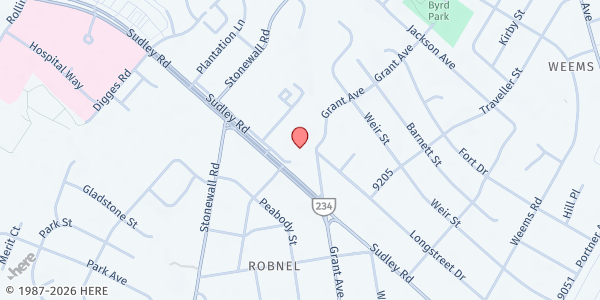 Map showing St. Thomas United Methodist Church at 8899 Sudley Rd., Manassas, VA