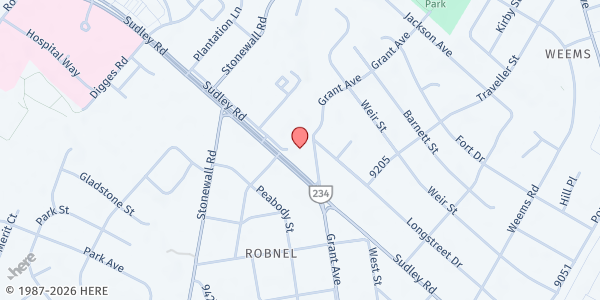 Map showing St. Thomas United Methodist Church at 8899 Sudley Rd., Manassas, VA