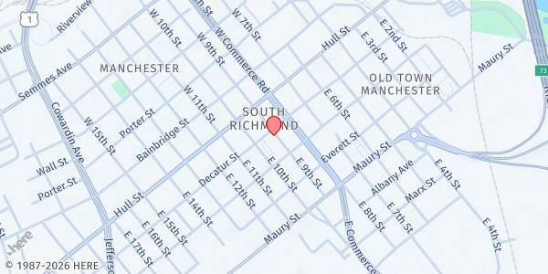 Map showing New Life Deliverance Tabernacle at 900 Decatur Street, Manchester, VA