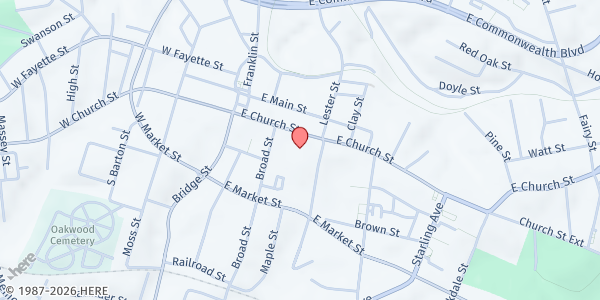 Map showing Community Storehouse at 128 Church St E, Martinsville, VA