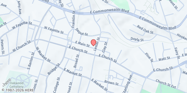 Map showing First United Methodist Church - Food Distribution Center at 145 E Main St, Martinsville, VA