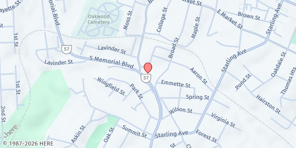 Map showing Salvation Army - Martinsville at 603 S Mem Blvd, Martinsville, VA