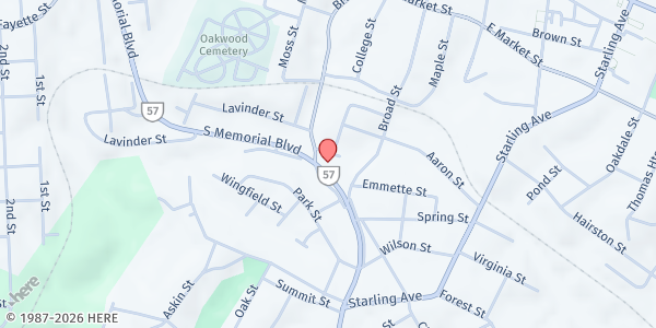 Map showing Salvation Army - Martinsville at 603 S Mem Blvd, Martinsville, VA