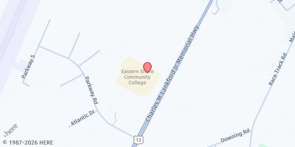 Map showing Eastern Shore Community College Foundation - Melfa at 29300 Lankford Hwy., Melfa, VA
