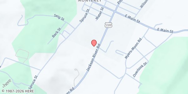 Map showing Highland Baptist Church at 302 Jackson River Rd, Monterey, VA