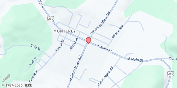 Map showing Monterey United Methodist Church at 10 E Main St, Monterey, VA