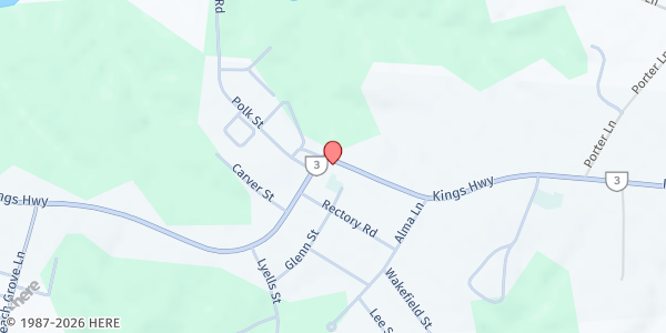 Map showing Montross Community Food Pantry (@ St. James Church) at 15852 Kings Highway, Montross, VA