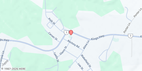 Map showing St. James Episcopal at 15870 King's Hwy, Montross, VA