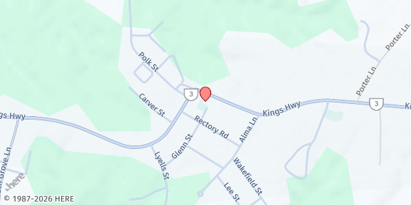 Map showing St. James Episcopal Church at 15870 King's Hwy, Montross, VA