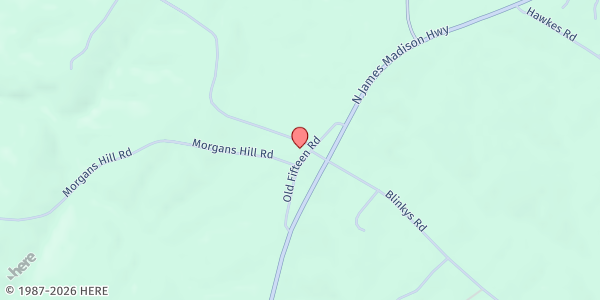 Map showing Arvonia Christian Fellowship at 197 Old 15 Rd., New Canton, VA