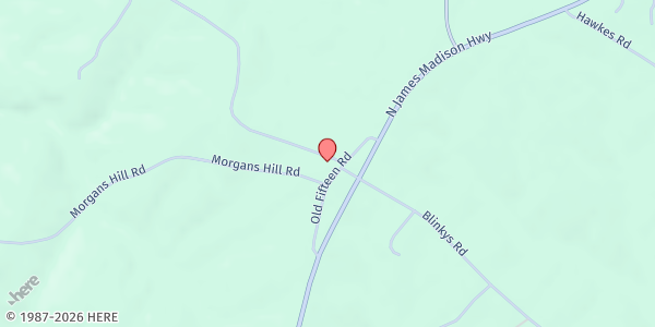 Map showing Arvonia Christian Fellowship at 197 Old 15 Rd., New Canton, VA