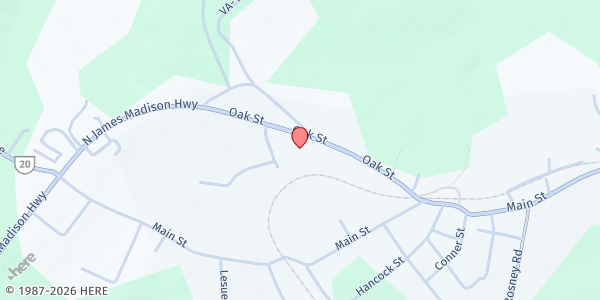 Map showing By God's Grace Mission Center at 27294 N. James Madison Hwy, New Canton, VA