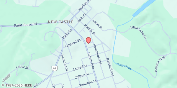 Map showing Craig Valley Baptist Church at 171 Salem Ave, New Castle, VA