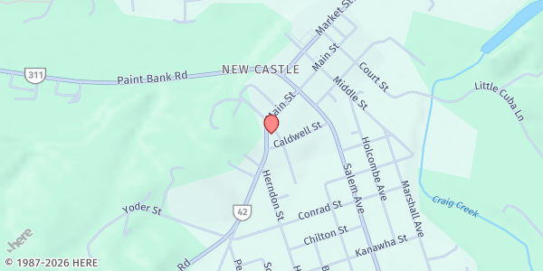 Map showing First Baptist Church at 40 Boyd Ave, New Castle, VA