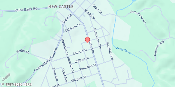 Map showing New Castle Christian Church at 282 Salem Ave, New Castle, VA