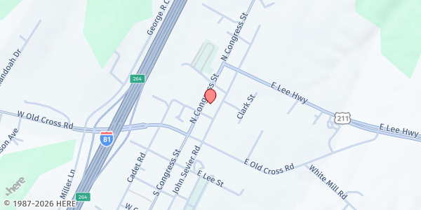 Map showing Manor Memorial UMC at 9320 North Congress Street, New Market, VA