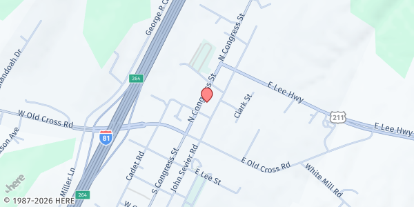 Map showing Manor Memorial United Methodist Church (UMC) at 9320 North Congress Street, New Market, VA