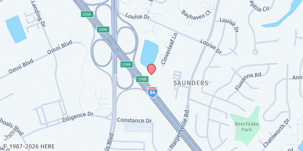 Map showing All Nations Church at 853 Cloverleaf Lane, Newport News, VA