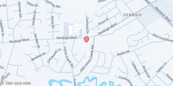 Map showing Denbigh United Presbyterian Church at 302 Denbigh Boulevard, Newport News, VA
