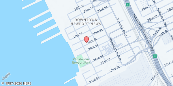 Map showing Dominion Outreach Worship Center at 119 29th Street, Newport News, VA