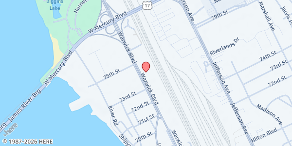 Map showing Dreams of Hope Foundation at 7320 Warwick Boulevard, Newport News, VA