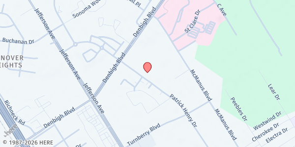 Map showing First Baptist Church Morrison at 12720 Patrick Henry Drive, Newport News, VA