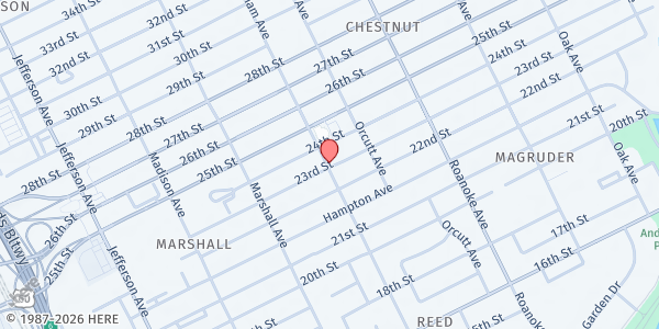 Map showing First Church of Newport News at 2300 Wickham Avenue, Newport News, VA