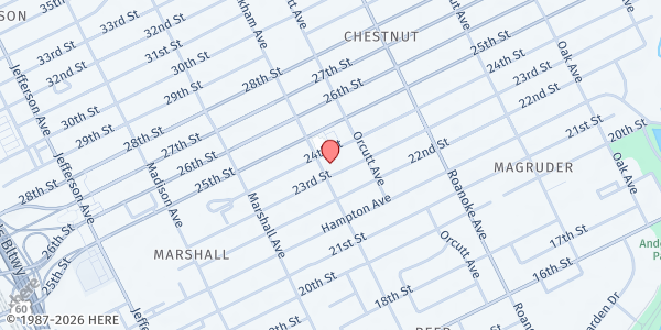 Map showing First Church of Newport News (Baptist) at 2300 Wickham Ave, Newport News, VA