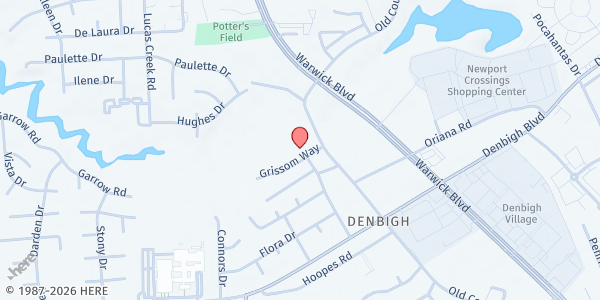 Map showing Five Loaves Food Pantry at 14425 Old Courthouse Way, Newport News, VA