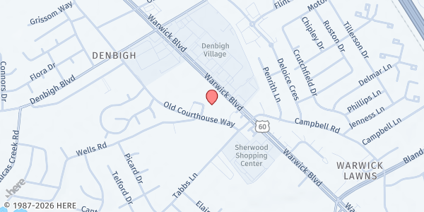 Map showing Five Loaves Food Pantry at 13813 Warwick Blvd Building #E, Newport News, VA