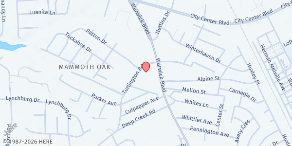 Map showing Grace Temple Worship Center at 21 Turlington Road, Newport News, VA