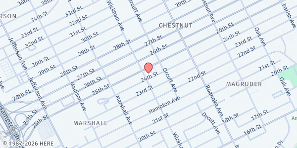 Map showing Hampton Roads Community Action Program at 2410 Wickham Avenue, Newport News, VA