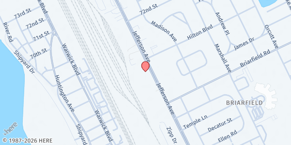 Map showing Harvestland Ministries at 5889 Jefferson Avenue, Newport News, VA